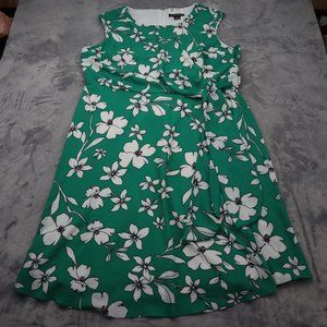 Jessica Howard Dress Womens 18W Green White Casual Floral Sleeveless Midi Plus